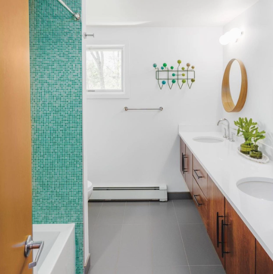 PopDotz 1/2" penny round tile in spearmint - colorful midcentury modern tile for bathrooms, kitchens, showers, floors and pools.