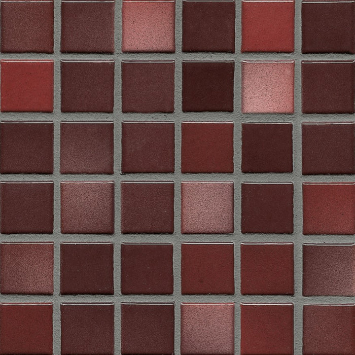 Sample of Modwalls Mediterranean Mosaic Porcelain Tile | Porto Blend Gloss | Red | Colorful Modern & Midcentury tile for bathrooms, kitchens, backsplashes, showers, floors, pools & outdoors.