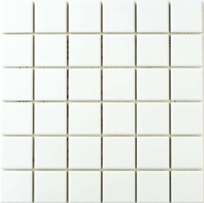 Sample of Modwalls ColorBlock 2 Porcelain Tile | Salt | White tile | Colorful Modern & Midcentury tile for bathrooms, kitchens, backsplashes, showers, floors, pools & outdoors.