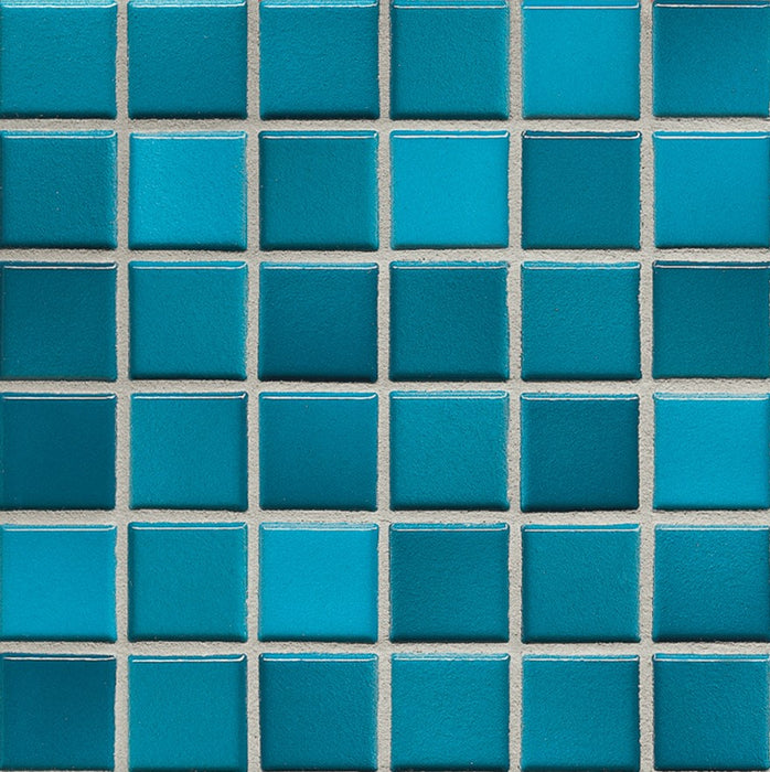 Sample of Modwalls Mediterranean Mosaic Porcelain Tile | San Tropez Blend Gloss | Blue | Colorful Modern & Midcentury tile for bathrooms, kitchens, backsplashes, showers, floors, pools & outdoors.