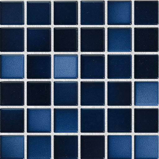 Sample of Modwalls Mediterranean Mosaic Porcelain Tile | Santorini Blend Gloss | Blue | Colorful Modern & Midcentury tile for bathrooms, kitchens, backsplashes, showers, floors, pools & outdoors.