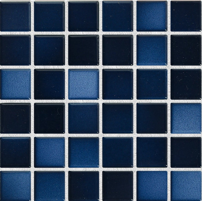 Sample of Modwalls Mediterranean Mosaic Porcelain Tile | Santorini Blend Gloss | Blue | Colorful Modern & Midcentury tile for bathrooms, kitchens, backsplashes, showers, floors, pools & outdoors.