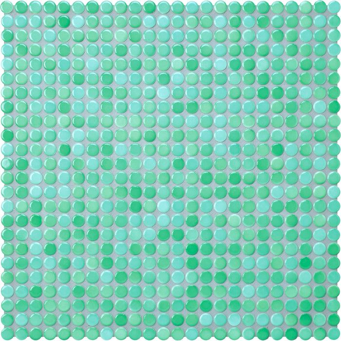 Modwalls PopDotz Porcelain Penny Round Tile | 1/2” Gloss | Spearmint Blend | Green | Colorful Modern & Midcentury tile for bathrooms, kitchens, backsplashes, showers, floors, pools & outdoors.