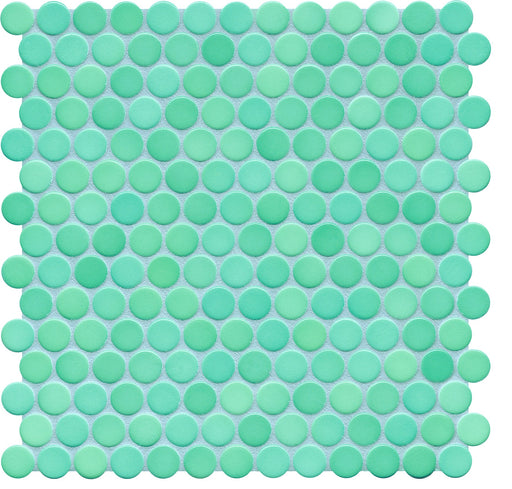 Modwalls PopDotz Porcelain Penny Round Tile | 1” Matte | Spearmint Blend | Green | Colorful Modern & Midcentury tile for bathrooms, kitchens, backsplashes, showers, floors, pools & outdoors.