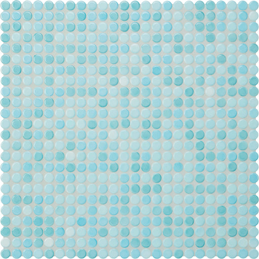Modwalls PopDotz Porcelain Penny Round Tile | 1/2” Gloss | Taffy Blend | Blue | Colorful Modern & Midcentury tile for bathrooms, kitchens, backsplashes, showers, floors, pools & outdoors.