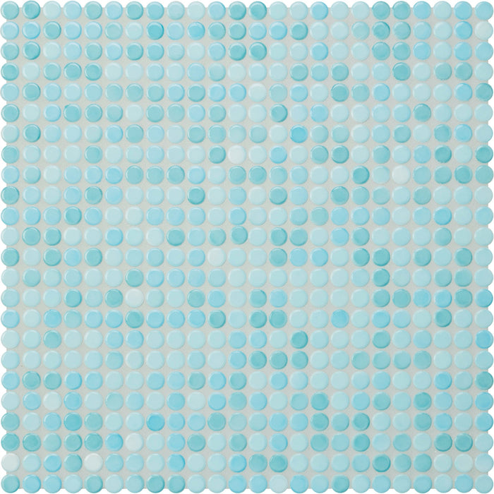 Modwalls PopDotz Porcelain Penny Round Tile | 1/2” Gloss | Taffy Blend | Blue | Colorful Modern & Midcentury tile for bathrooms, kitchens, backsplashes, showers, floors, pools & outdoors.