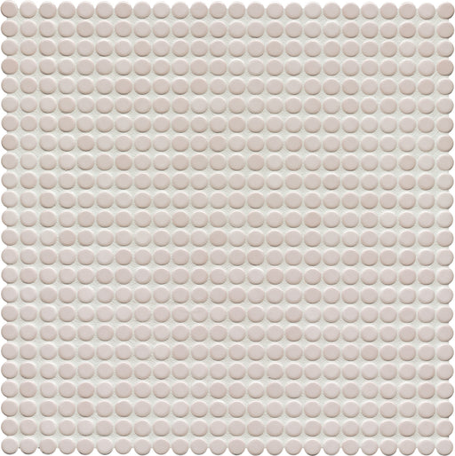 Modwalls PopDotz Porcelain Penny Round Tile | 1/2” Gloss |  Tapioca Blend | Tan | Colorful Modern & Midcentury tile for bathrooms, kitchens, backsplashes, showers, floors, pools & outdoors.