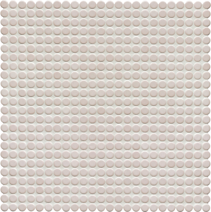 Modwalls PopDotz Porcelain Penny Round Tile | 1/2” Gloss | Tapioca Blend | Tan | Colorful Modern & Midcentury tile for bathrooms, kitchens, backsplashes, showers, floors, pools & outdoors.