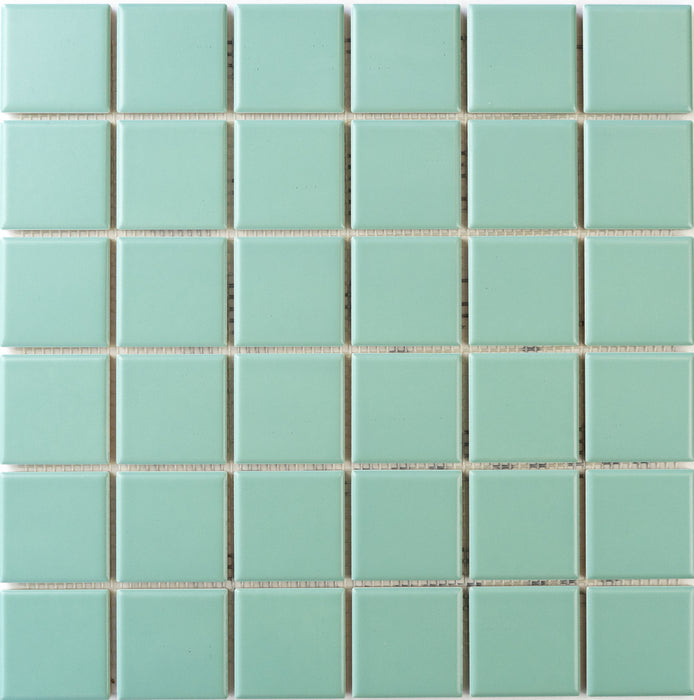 Sample of Modwalls ColorBlock 2 Porcelain Tile | Tidepool | Green tile | Colorful Modern & Midcentury tile for bathrooms, kitchens, backsplashes, showers, floors, pools & outdoors.