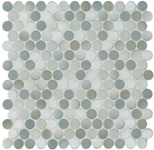Modwalls PopDotz Porcelain Penny Round Tile | 1" Gloss | Truffle Blend | Colorful Modern & Midcentury tile for bathrooms, kitchens, backsplashes, showers, floors, pools & outdoors.