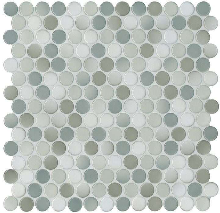 Modwalls PopDotz Porcelain Penny Round Tile | 1" Gloss | Truffle Blend | Colorful Modern & Midcentury tile for bathrooms, kitchens, backsplashes, showers, floors, pools & outdoors.
