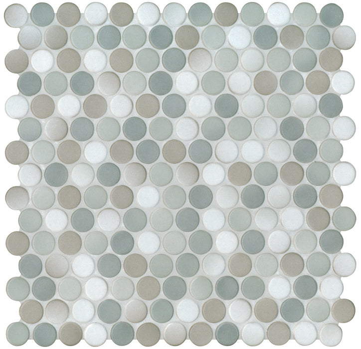Modwalls PopDotz Porcelain Penny Round Tile | 1” Matte | Truffle gloss | Multicolor | Colorful Modern & Midcentury tile for bathrooms, kitchens, backsplashes, showers, floors, pools & outdoors.