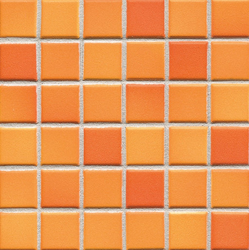 Sample of Modwalls Mediterranean Mosaic Porcelain Tile | Valencia Blend Matte | Orange | Colorful Modern & Midcentury tile for bathrooms, kitchens, backsplashes, showers, floors, pools & outdoors.
