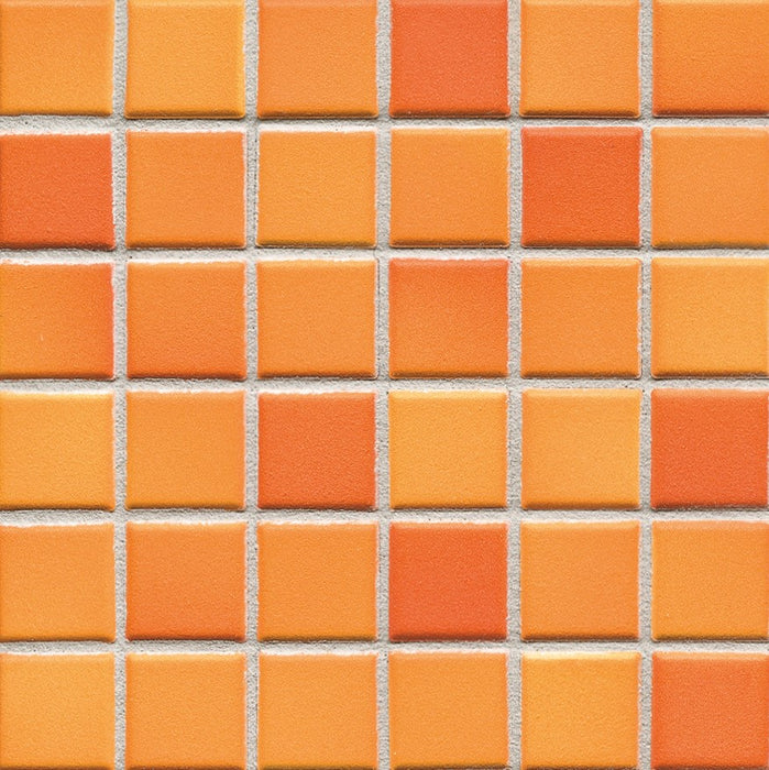 Sample of Modwalls Mediterranean Mosaic Porcelain Tile | Valencia Blend Matte | Orange | Colorful Modern & Midcentury tile for bathrooms, kitchens, backsplashes, showers, floors, pools & outdoors.