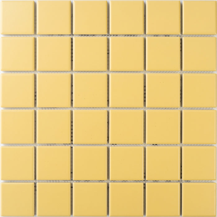 Sample of Modwalls ColorBlock 2 Porcelain Tile | Warm Sand | Yellow tile | Colorful Modern & Midcentury tile for bathrooms, kitchens, backsplashes, showers, floors, pools & outdoors.