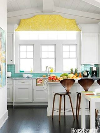 Modwalls Lush Glass Subway Tile | 3x6 in Pool | Blue | Pictured installed on a kitchen backsplash | Colorful Modern glass tile for bathrooms, showers, kitchen, backsplashes, pools & outdoors.