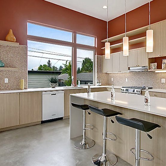 Modwalls CorkDotz Small Cork Penny Round Tile | Round Tile | Brown | Pictured installed on a kitchen backsplash | Modern and eco-friendly tile for kitchens, backsplashes, bathrooms & floors.