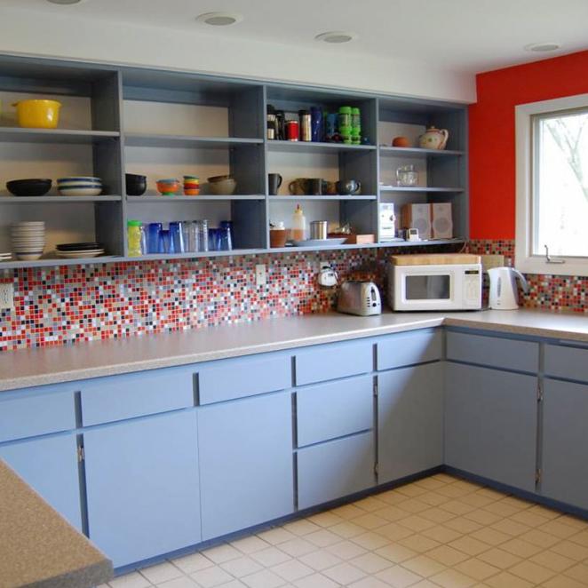 Modwalls Brio Custom Glass Mosaic Tile | Custom Blend | Pictured on a kitchen backsplash | Colorful Modern & Midcentury glass tile for kitchens, bathrooms, backsplashes, showers, pools & outdoors.