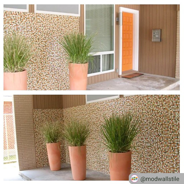 Modwalls Brio Custom Glass Mosaic Tile | Custom Blend | Pictured in an outdoor installation | Colorful Modern & Midcentury glass tile for kitchens, bathrooms, backsplashes, showers, pools & outdoors.