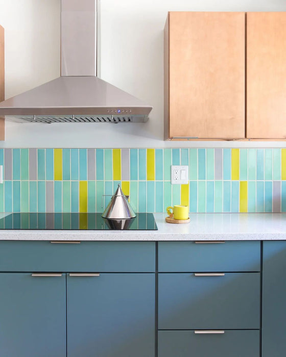 Modwalls Kiln Handmade Ceramic Tile | 2x8 | Colorful Modern tile for backsplashes, kitchens, bathrooms, showers & feature areas.