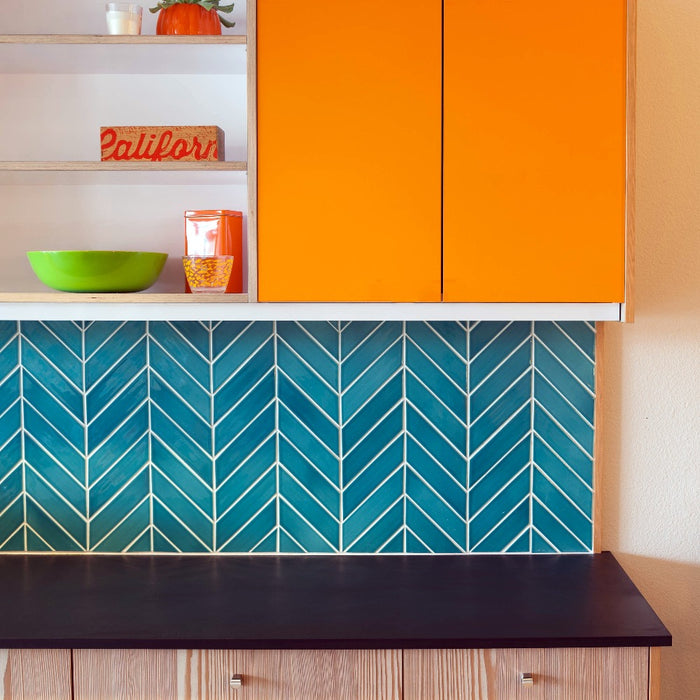 Modwalls Kiln Ceramic Chevron Tile | 103 Colors | Modern tile for backsplashes, kitchens, bathrooms and showersModwalls Kiln Handmade Ceramic Tile | Chevron| Colorful Modern tile for backsplashes, kitchens, bathrooms, showers & feature areas.