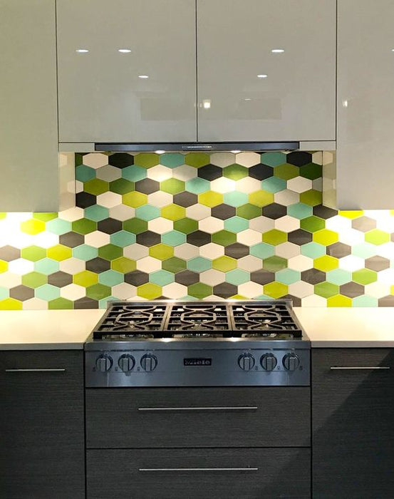 Modwalls Kiln Ceramic Stretch Hex Tile | 103 Colors | Modern tile for backsplashes, kitchens, bathrooms and showersModwalls Kiln Handmade Ceramic Tile | Stretch Hex | Colorful Modern tile for backsplashes, kitchens, bathrooms, showers & feature areas.