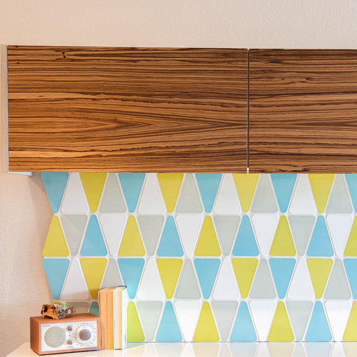 Modwalls Kiln Ceramic Wedge Tile | 103 Colors | Modern tile for backsplashes, kitchens, bathrooms and showers