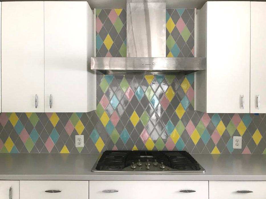 Modwalls Kiln Handmade Ceramic Tile | Diamond | Colorful Modern tile for backsplashes, kitchens, bathrooms, showers & feature areas.