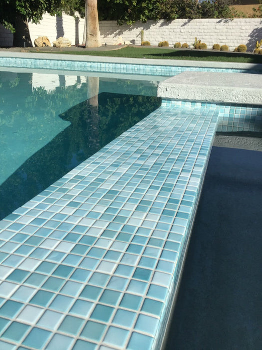 Modwalls Mediterranean Mosaic Porcelain Tile | Palermo Blend Gloss | Blue | Pictured installed in a pool | Colorful Modern & Midcentury tile for bathrooms, kitchens, backsplashes, showers, floors, pools & outdoors.