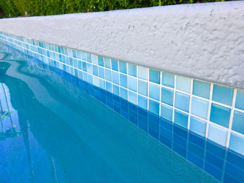 Modwalls Mediterranean Mosaic Porcelain Tile | Palermo Blend Gloss | Blue | Pictured installed in a pool | Colorful Modern & Midcentury tile for bathrooms, kitchens, backsplashes, showers, floors, pools & outdoors.