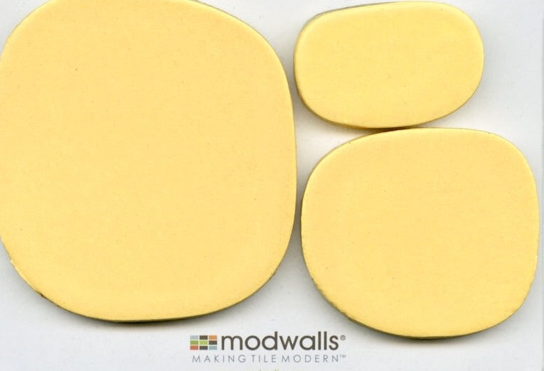 Sample of Modwalls Rex Ray Studio Rox Ceramic Tile | Solar | Yellow | Colorful Modern & Midcentury tile for interior walls, bathrooms, kitchens, backsplashes, and showers.
