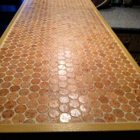 Modwalls CorkDotz Small Cork Penny Round Tile | Round Tile | Brown | Pictured installed on a floor | Modern and eco-friendly tile for kitchens, backsplashes, bathrooms & floors.