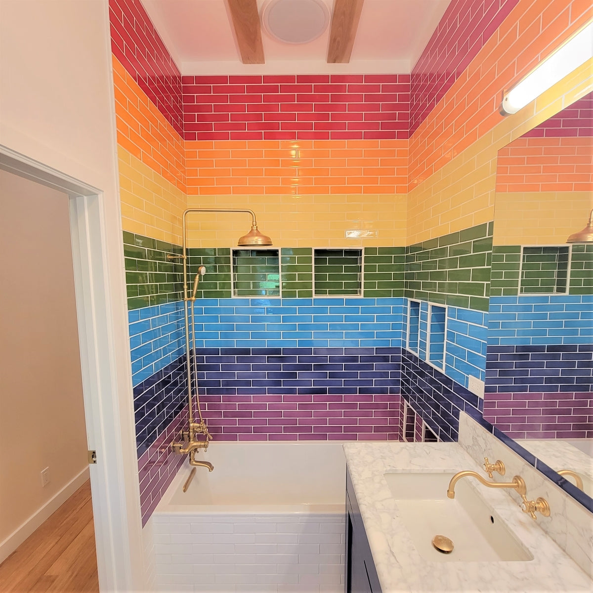 Modwalls Basis Handmade Ceramic Tile | 2x8 Rainbow | Modern tile for backsplashes, kitchens, bathrooms, showers & feature areas. 