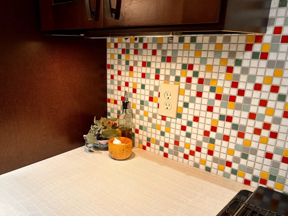 Modwalls Brio Glass Mosaic Tile | Miami Blend | Colorful Modern & Midcentury glass tile for kitchens, bathrooms, backsplashes, showers, floors, pools & outdoors. 