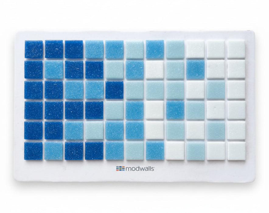 Modwalls Brio Glass Mosaic Gradient Tile Sample | Atlantic Gradient | Colorful Modern & Midcentury glass tile for kitchens, bathrooms, backsplashes, showers, pools & outdoors. 