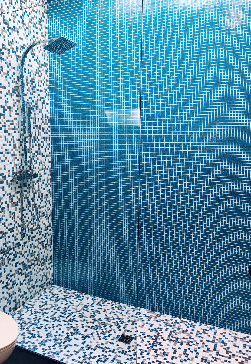 Brio Glass Mosaic Tile | Custom Blend | This Colorful Midcentury Modern tile is perfect for bathrooms, Backsplashes, Kitchens, Pools & Floors and is customizable in 36 colors