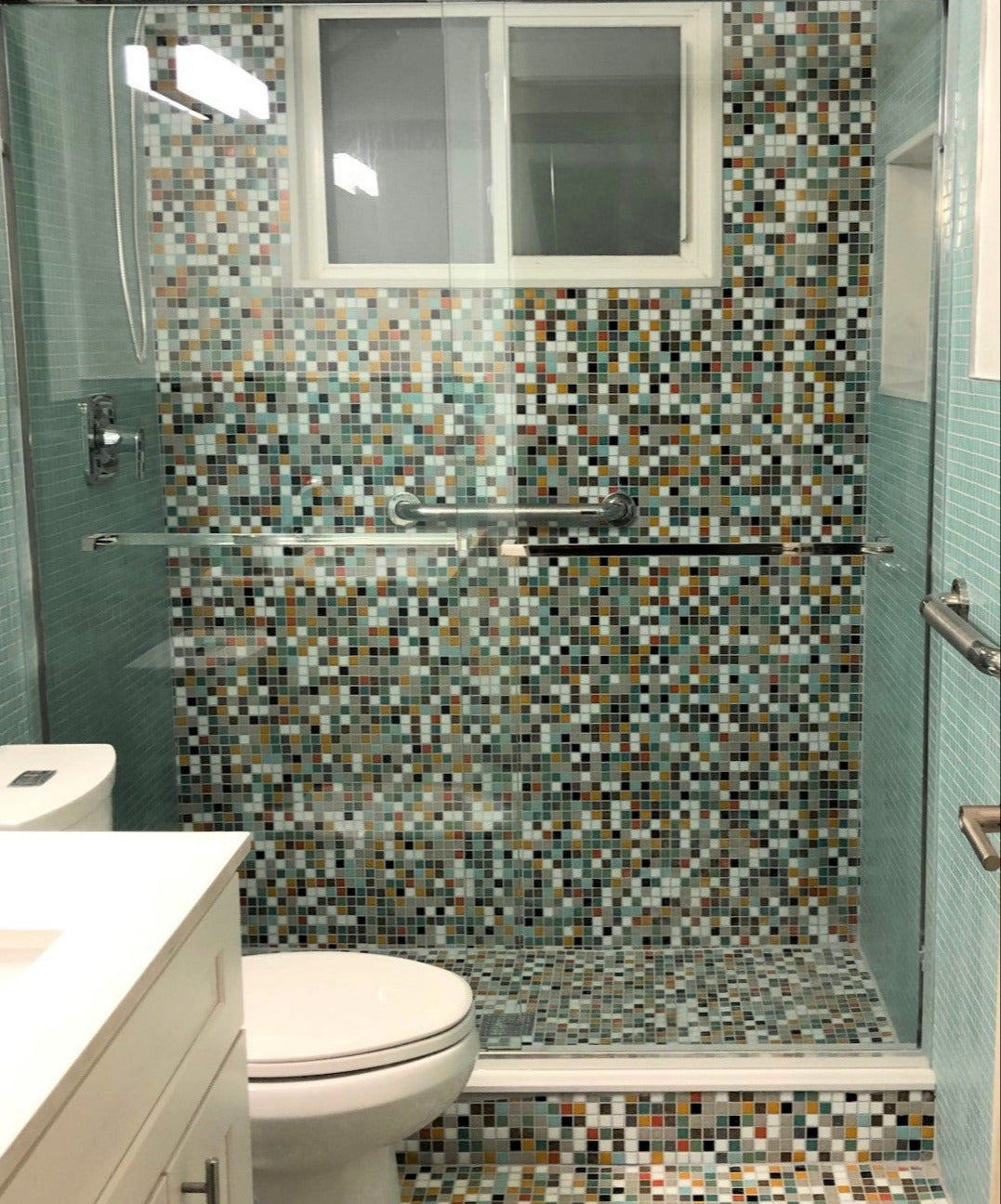 Modwalls Brio Glass Mosaic Tile | Highlands Blend & Dreamy | Colorful Modern & Midcentury glass tile for kitchens, bathrooms, backsplashes, showers, floors, pools & outdoors. 