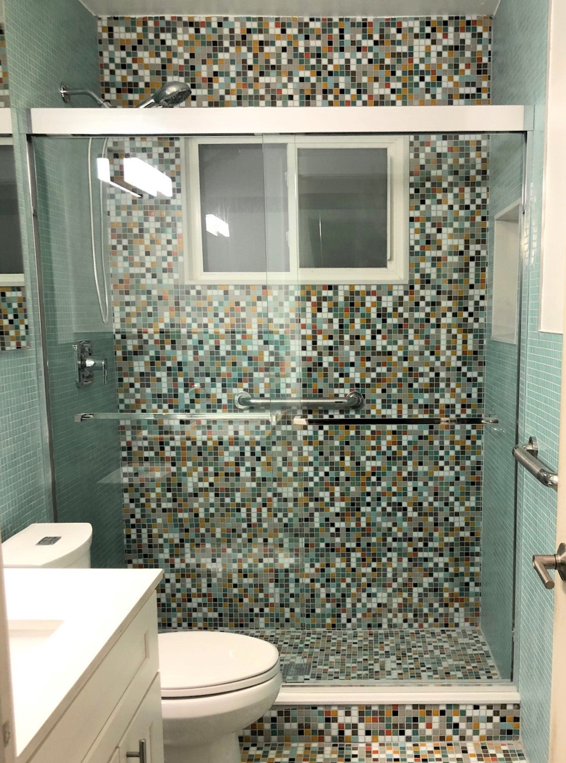 Modwalls Brio Glass Mosaic Tile | Highlands Blend & Dreamy | Colorful Modern & Midcentury glass tile for kitchens, bathrooms, backsplashes, showers, floors, pools & outdoors. 