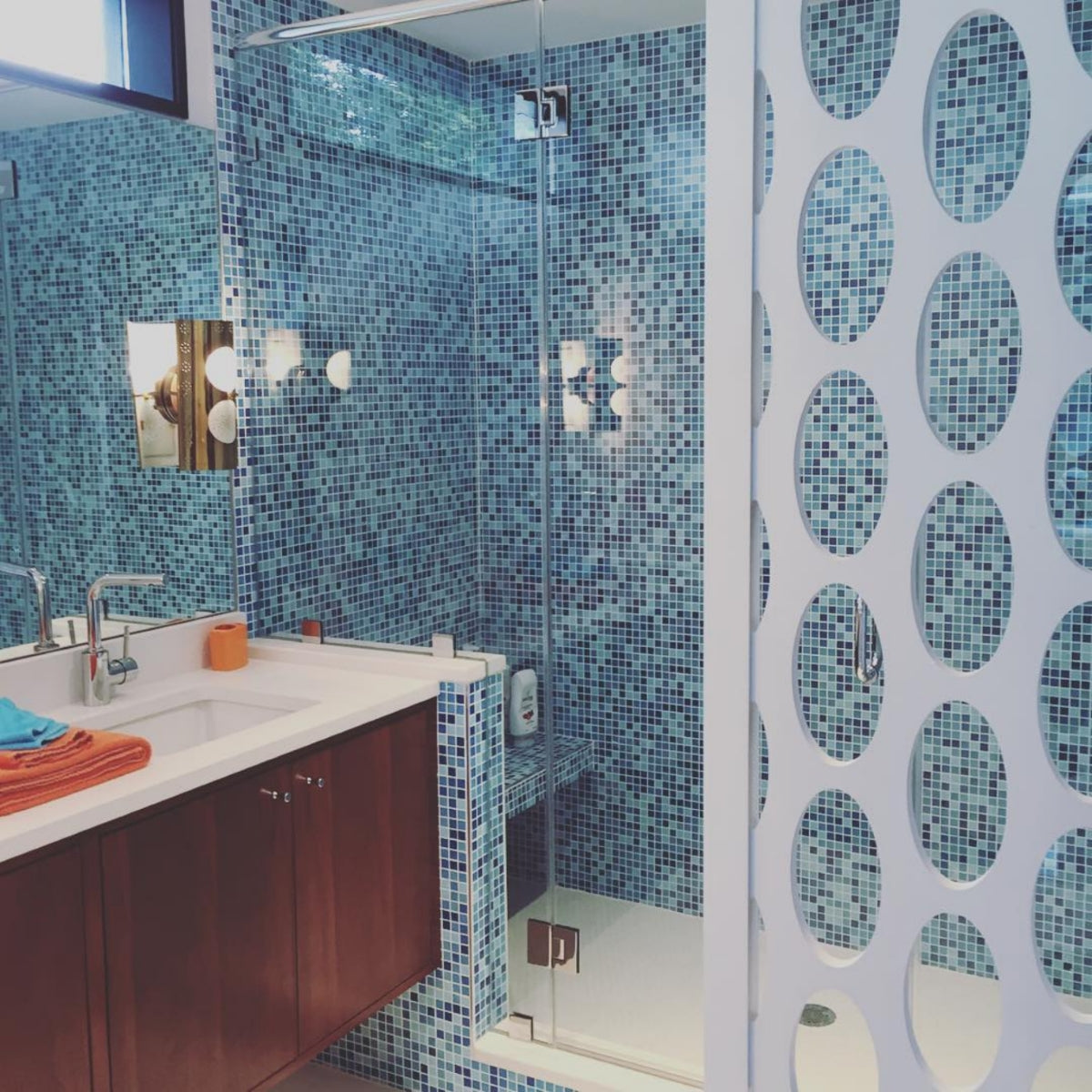 Brio Glass Mosaic Tile | Custom Blend | This colorful Midcentury Modern tile is perfect for bathrooms, Backsplashes, Kitchens, Pools & Floors and is customizable in 36 colors