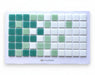 Modwalls Brio Glass Mosaic Gradient Tile Sample | Tropical Gradient | Tile is photographed mounted onto a white board | Turquoise green to white gradient |  Colorful Modern & Midcentury glass tile for kitchens, bathrooms, backsplashes, showers, pools & outdoors. 