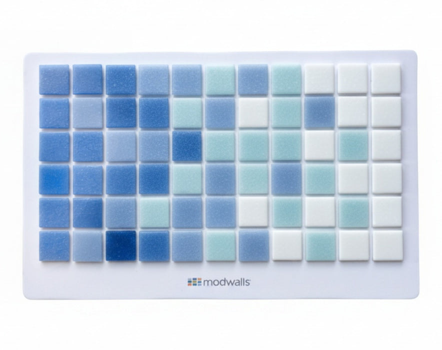 Modwalls Brio Glass Mosaic Gradient Tile Sample | Twilight Gradient | Periwinkle to white with blues throughout | Gradient Colorful Modern & Midcentury glass tile for kitchens, bathrooms, backsplashes, showers, pools & outdoors. 