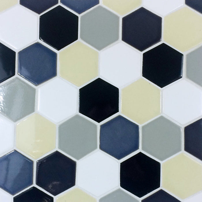 Modwalls Clayhaus Handmade Ceramic Mosaic Tile | 2.5” Hexagon in multi neutrals | Colorful Modern tile for backsplashes, kitchens, bathrooms, showers & feature areas. 