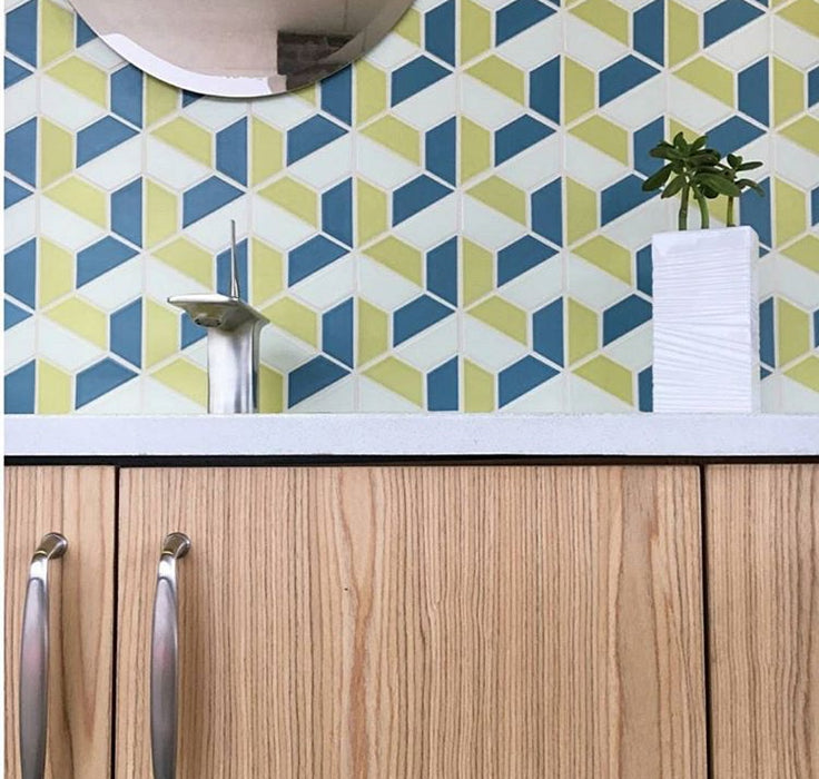 Modwalls Clayhaus Handmade Ceramic Mosaic Tile | Half Hex Pattern B| Colorful Modern tile for backsplashes, kitchens, bathrooms, showers & feature areas. 