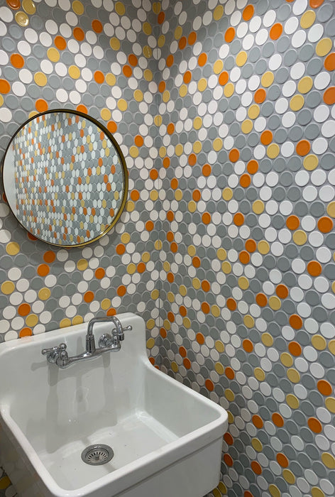 Modwalls Clayhaus Handmade Ceramic Mosaic Tile | 2” circle multicolor| Colorful Modern tile for backsplashes, kitchens, bathrooms, showers & feature areas. 
