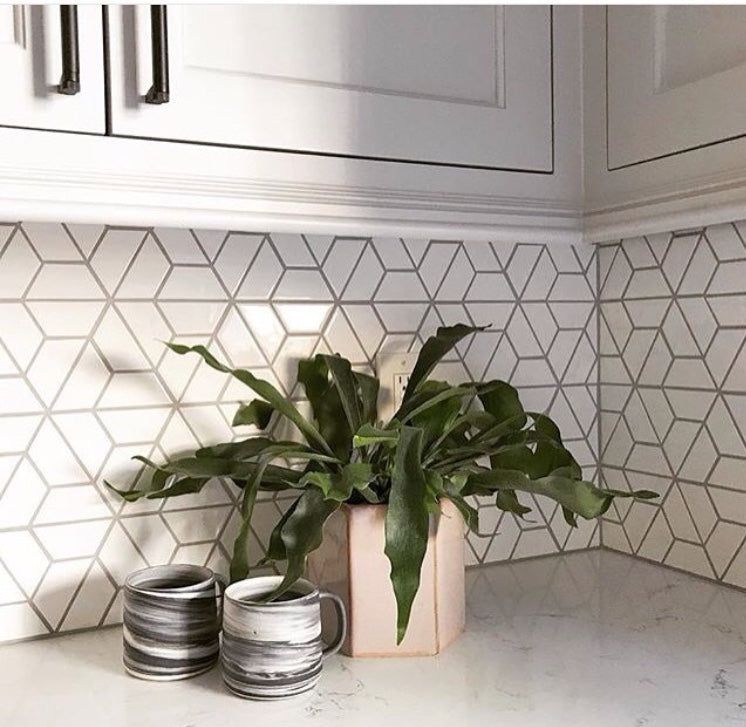 Modwalls Clayhaus Handmade Ceramic Mosaic Tile | Half Hexagon in Eggshell | Colorful Modern tile for backsplashes, kitchens, bathrooms, showers & feature areas. 