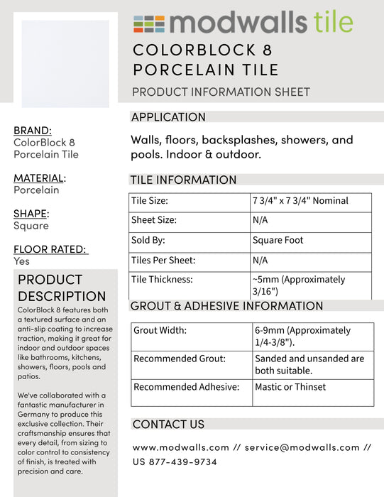ColorBlock 8 Porcelain Tile | Pinto