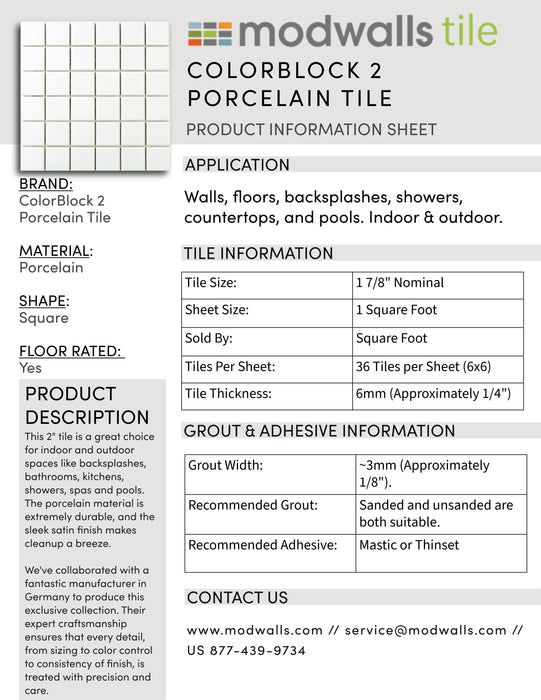 Modwalls | ColorBlock 2 Porcelain Tile | Raindrop | Blue