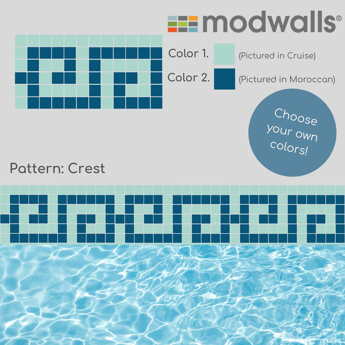 Vita Porcelain Mosaic Tile | Custom Pool Waterline Pattern Crest