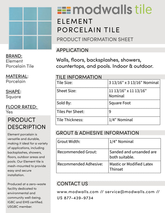 Element Porcelain Tile | 4x4 | Verde