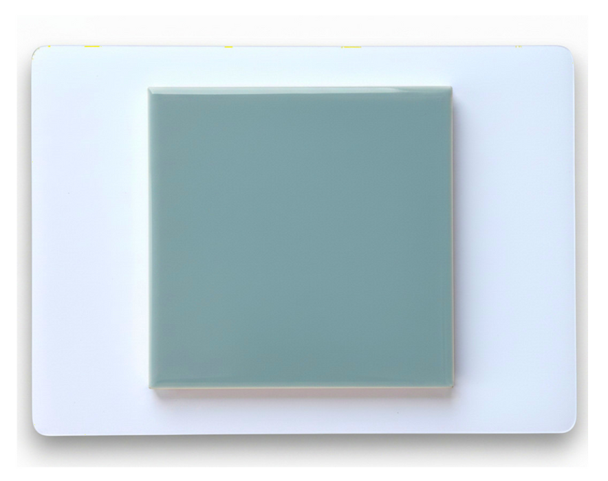 Modwalls Element Porcelain Tile Sample | Cruise Blue | Pictured mounted on white board | 4x4 gloss | Colorful modern tile suitable for indoor, outdoor, floor, wall, wet or dry. This tile is perfect for backsplashes, kitchens, bathrooms, showers, feature areas and commercial projects.